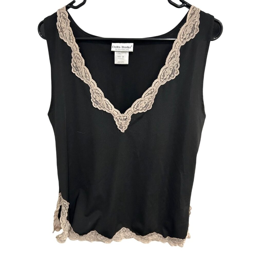 Delta Burke Black Lace Trim Sleepwear Tank Top Sz 2X Fairy Whimsigoth